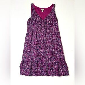 LOFT Floral Ruffle Hem Sleeveless Dress in Purple Pink Size 10P